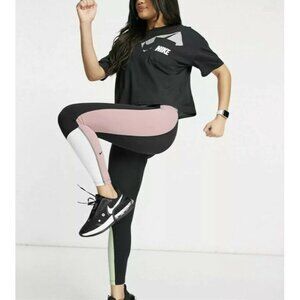 Nike Women's One Dri-Fit Sportswear Mid Rise Gym Pink Black 7/8 Leggings Pants